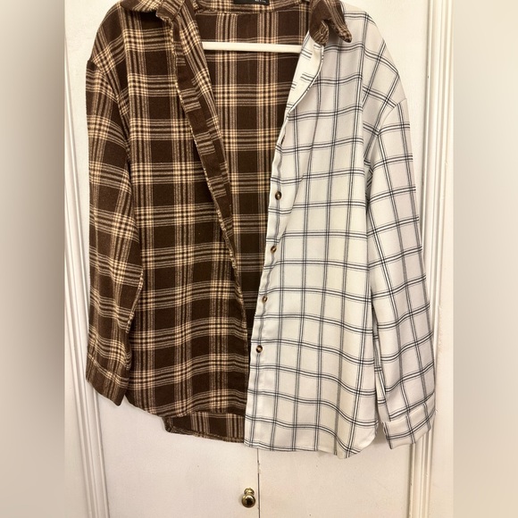 Two Pattern Plaid Blouse-Button Down - Picture 3 of 5